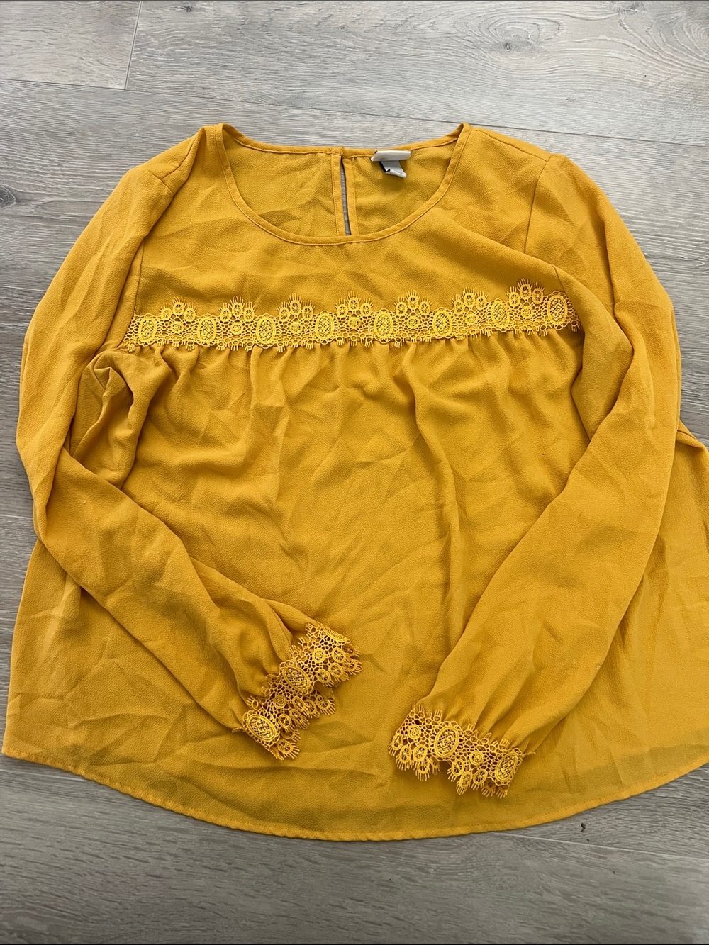 Target Mustard Yellow Long-Sleeve Lace-Trim Blouse